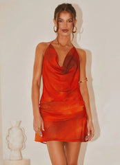 Cyna Cowl Mini Dress - Scarlet Blur