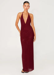 Keliese Beaded Maxi Dress - Burgundy