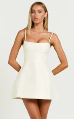 Carolina Mini Dress - Scoop Neck Panel Bodice Dress in Off White