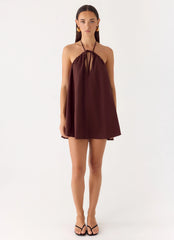 Soft Breeze Linen Mini Dress - Chocolate