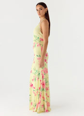 Takedown Halter Maxi Dress - Lemon Soleil