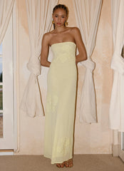 Sassafras Beaded Flower Strapless Maxi Dress - Yellow