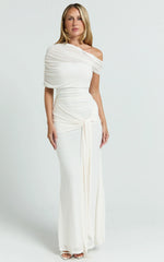 Nicolette Maxi Dress - Cape Sleeve Off Shoulder Dress in Cream