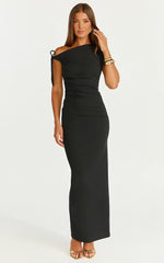 Belle Maxi Dress - Tie Shoulder Detail Dress in Black