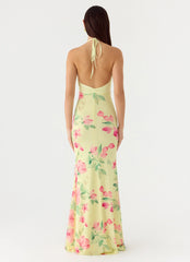 Takedown Halter Maxi Dress - Lemon Soleil