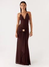 Miyah Halter Hardware Maxi Dress - Chocolate