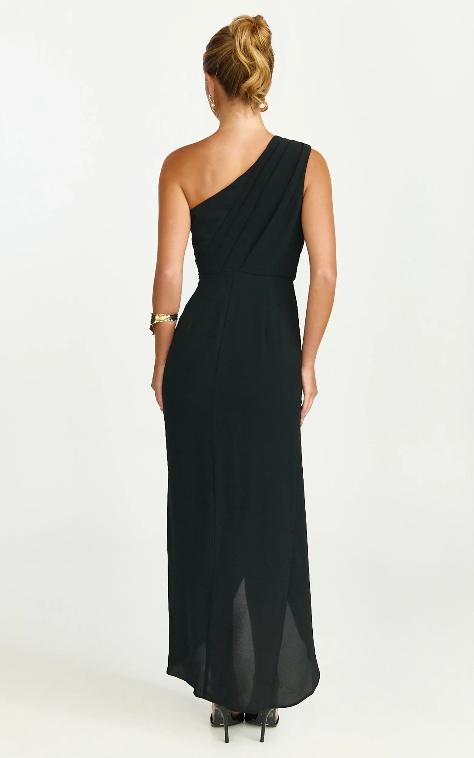 Namaari Midi Dress - Faux Wrap One Shoulder Dress in Black