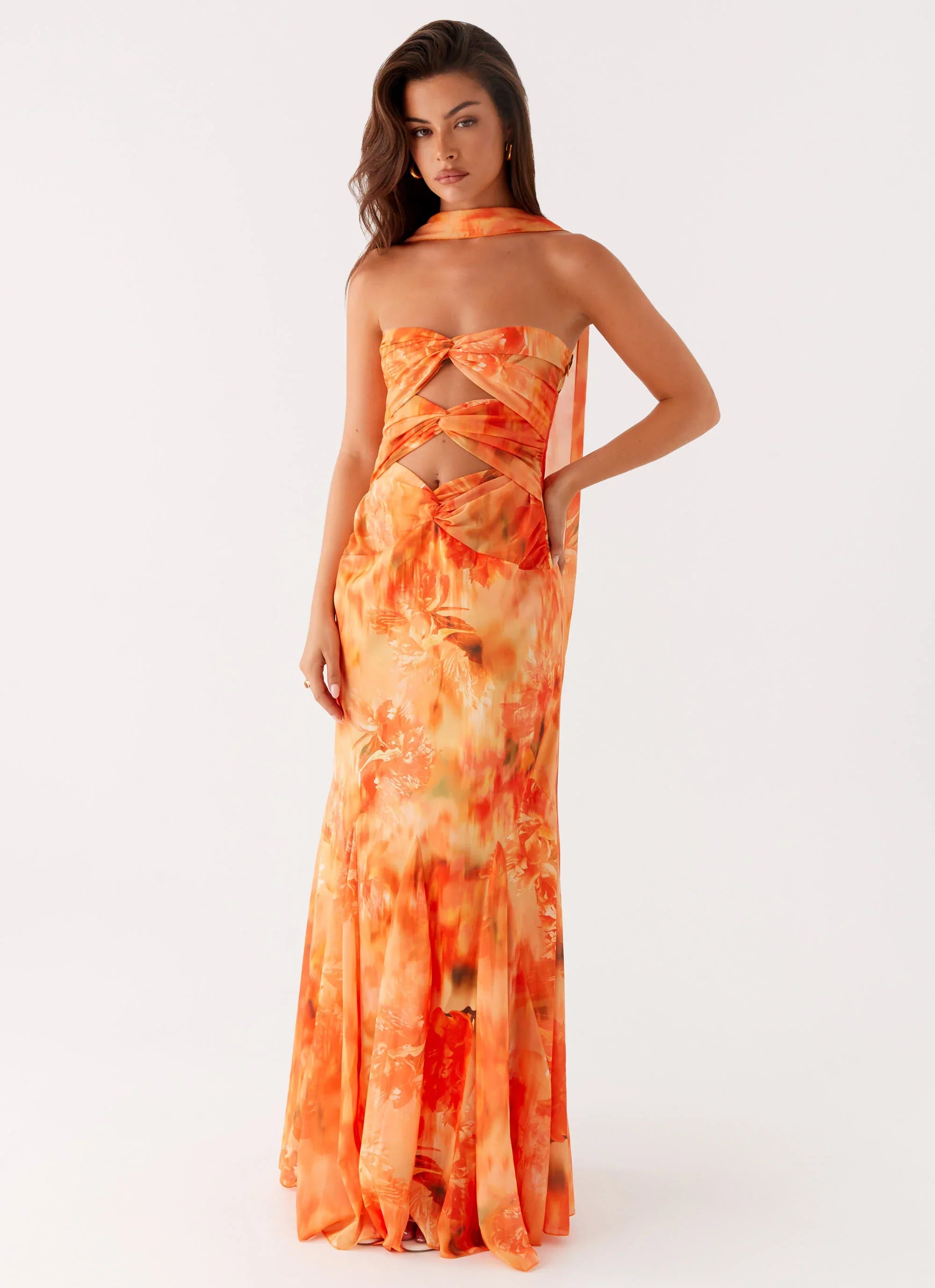 Melrose Satin Chiffon Maxi Dress - Sunset Floral