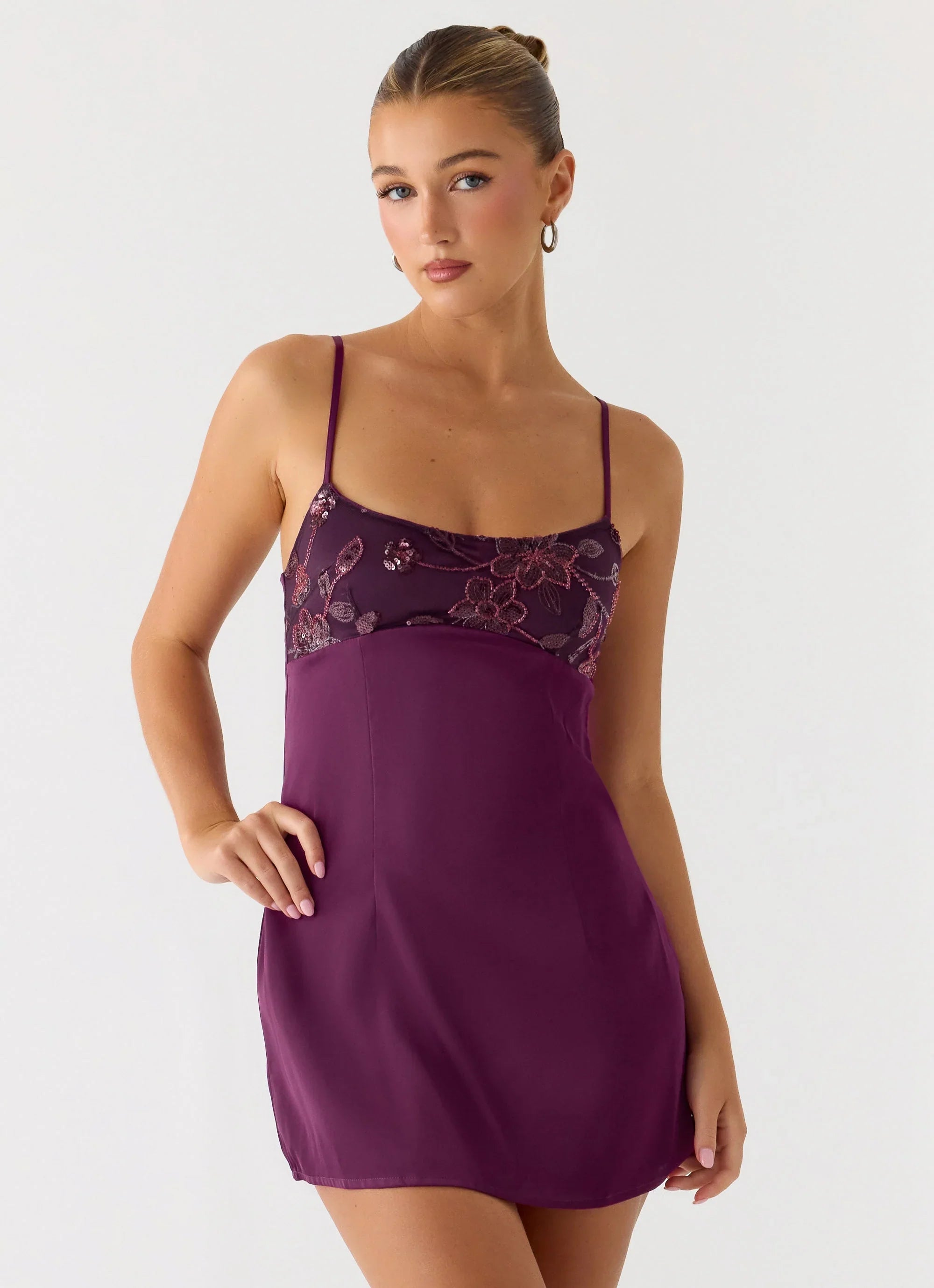 Zion Beaded Mini Dress - Mulberry