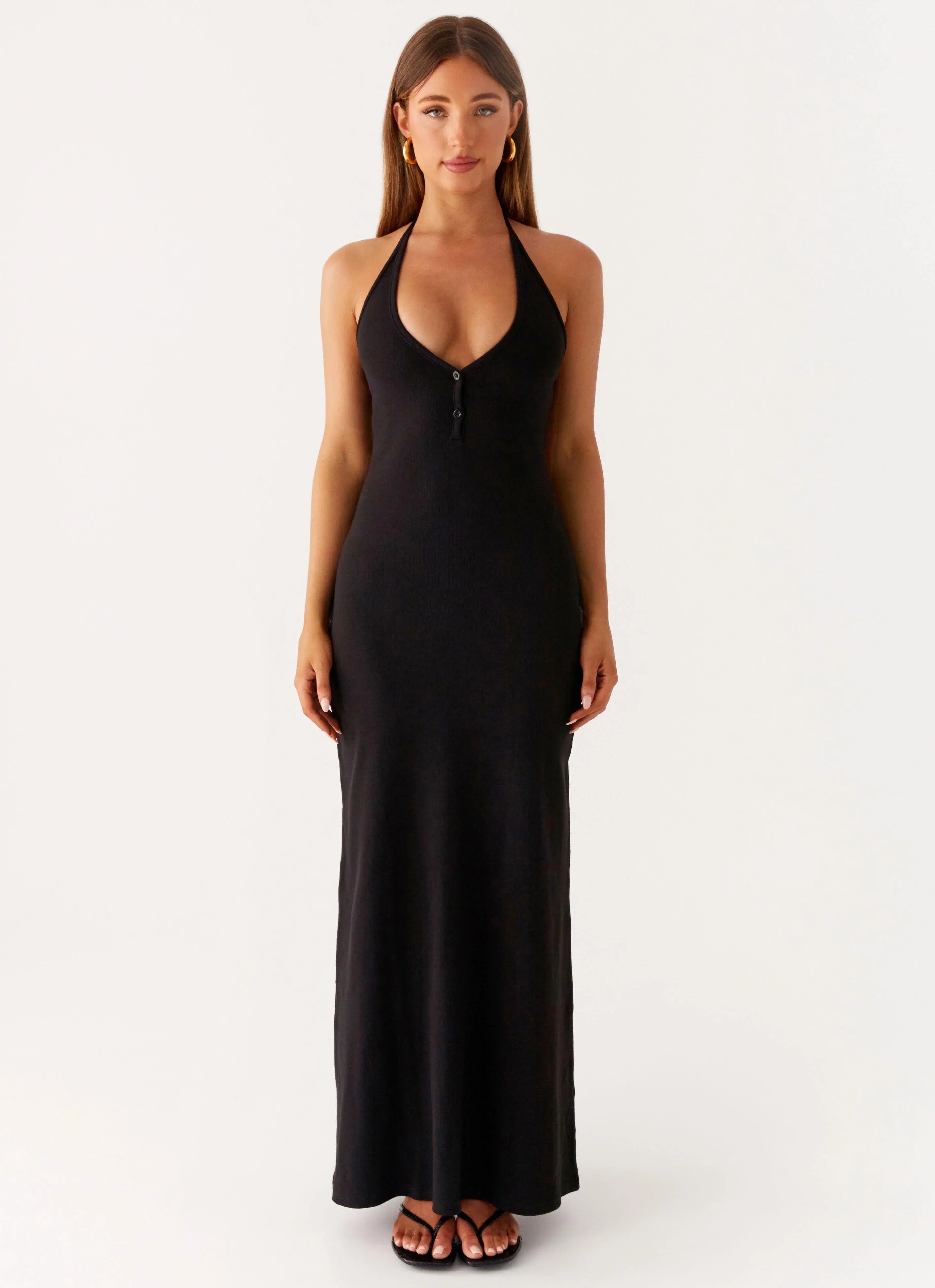 Yaselle Button Front Maxi Dress - Black