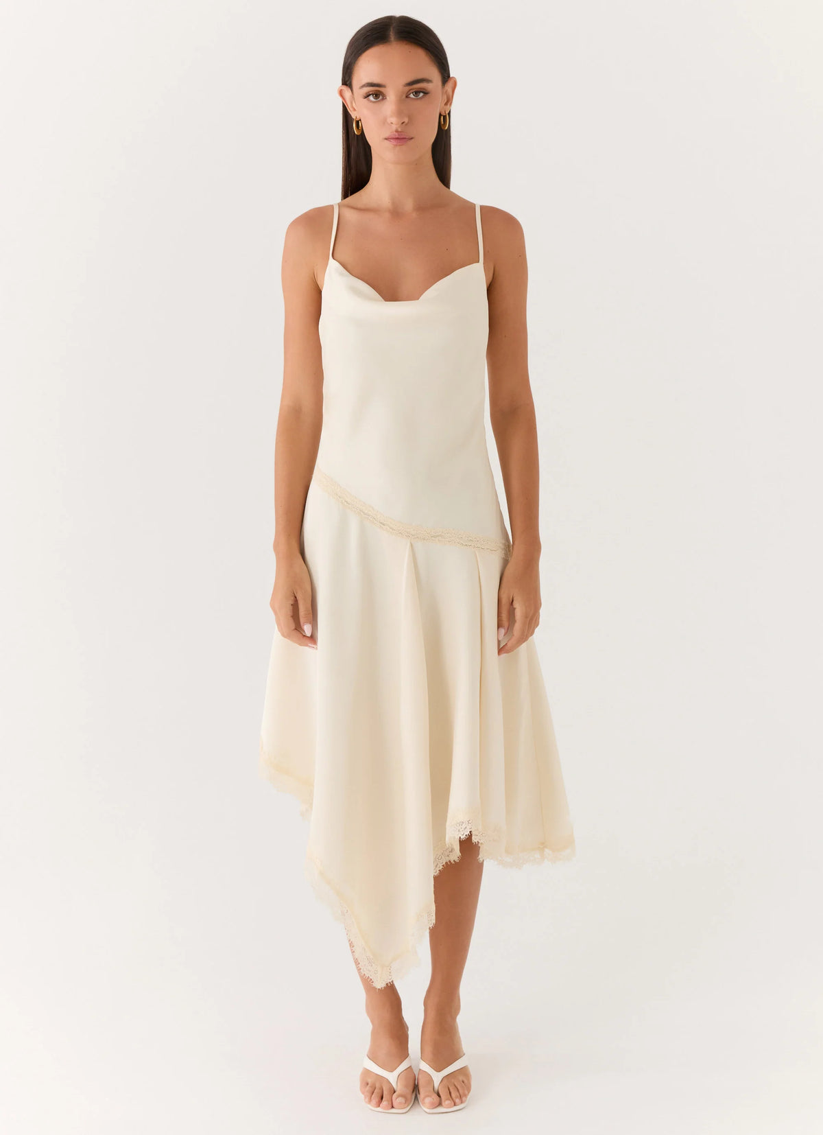 Cleosa Asymmetrical Midi Dress - Ivory