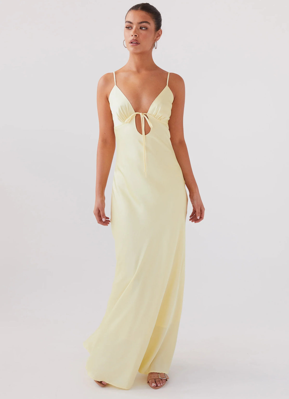 Flora Satin Maxi Dress - Lemon