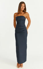 Jamie Maxi Dress - Strapless Ruched Fitted Column Dress in Navy