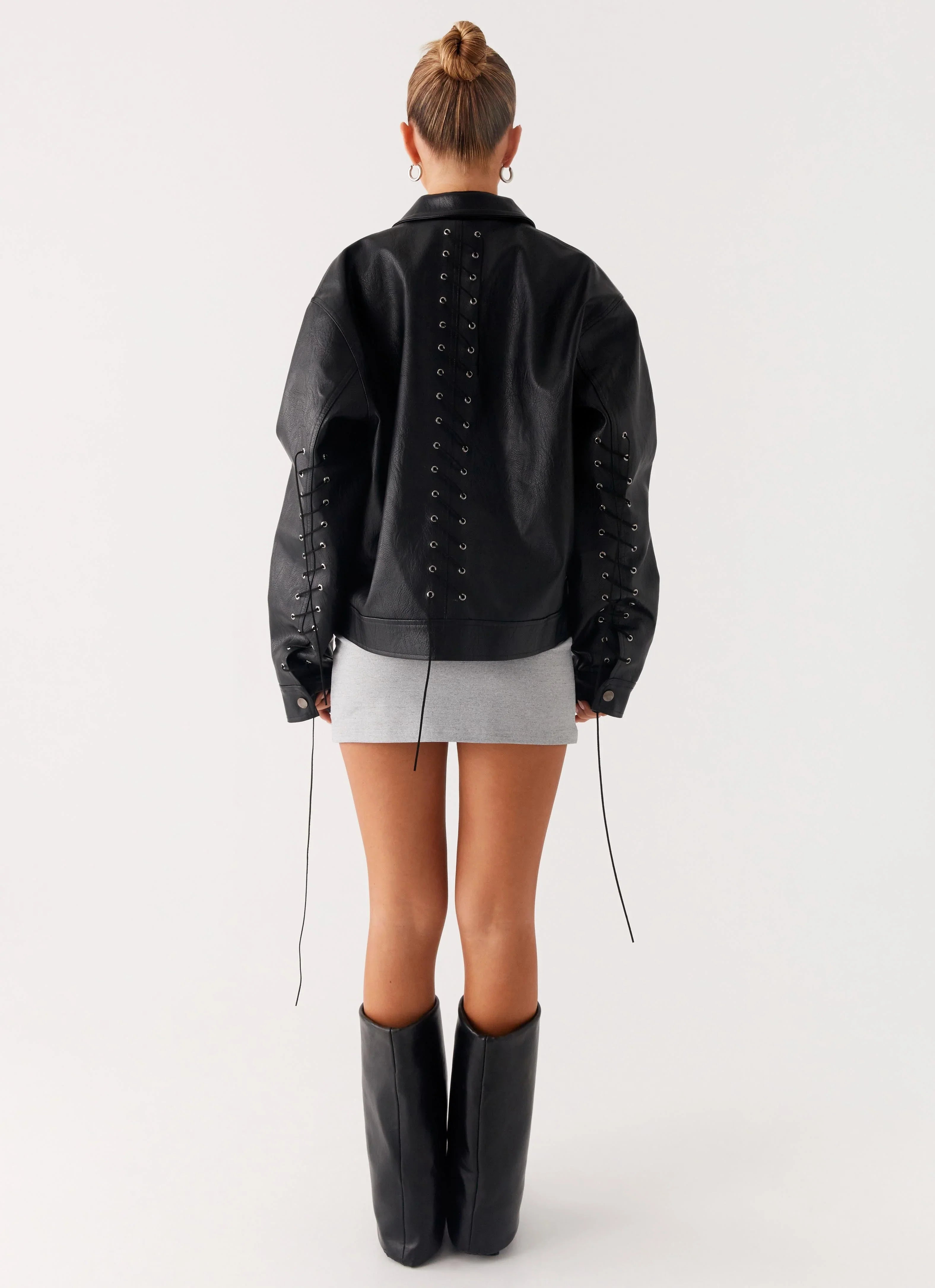 Lula Tassle Faux Leather Bomber Jacket - Black