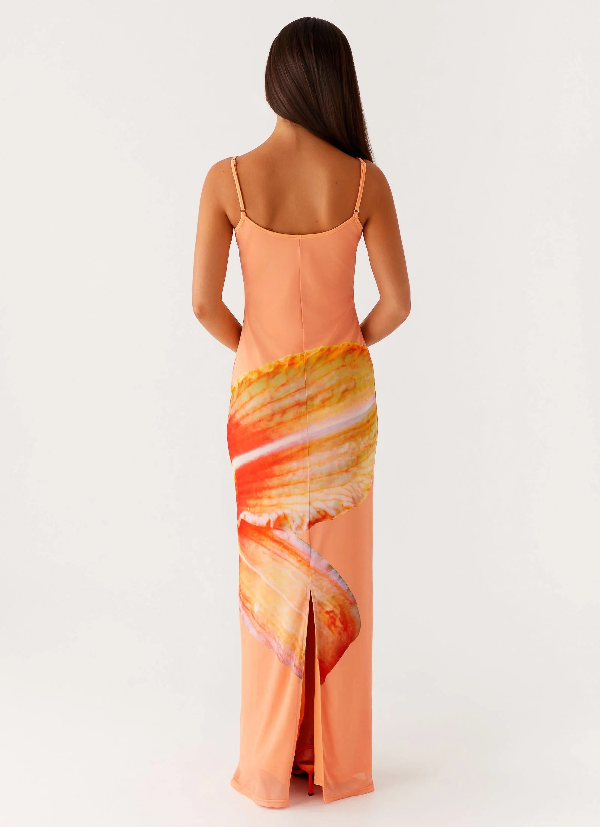 Bad News Mesh Maxi Dress - Orange Floral