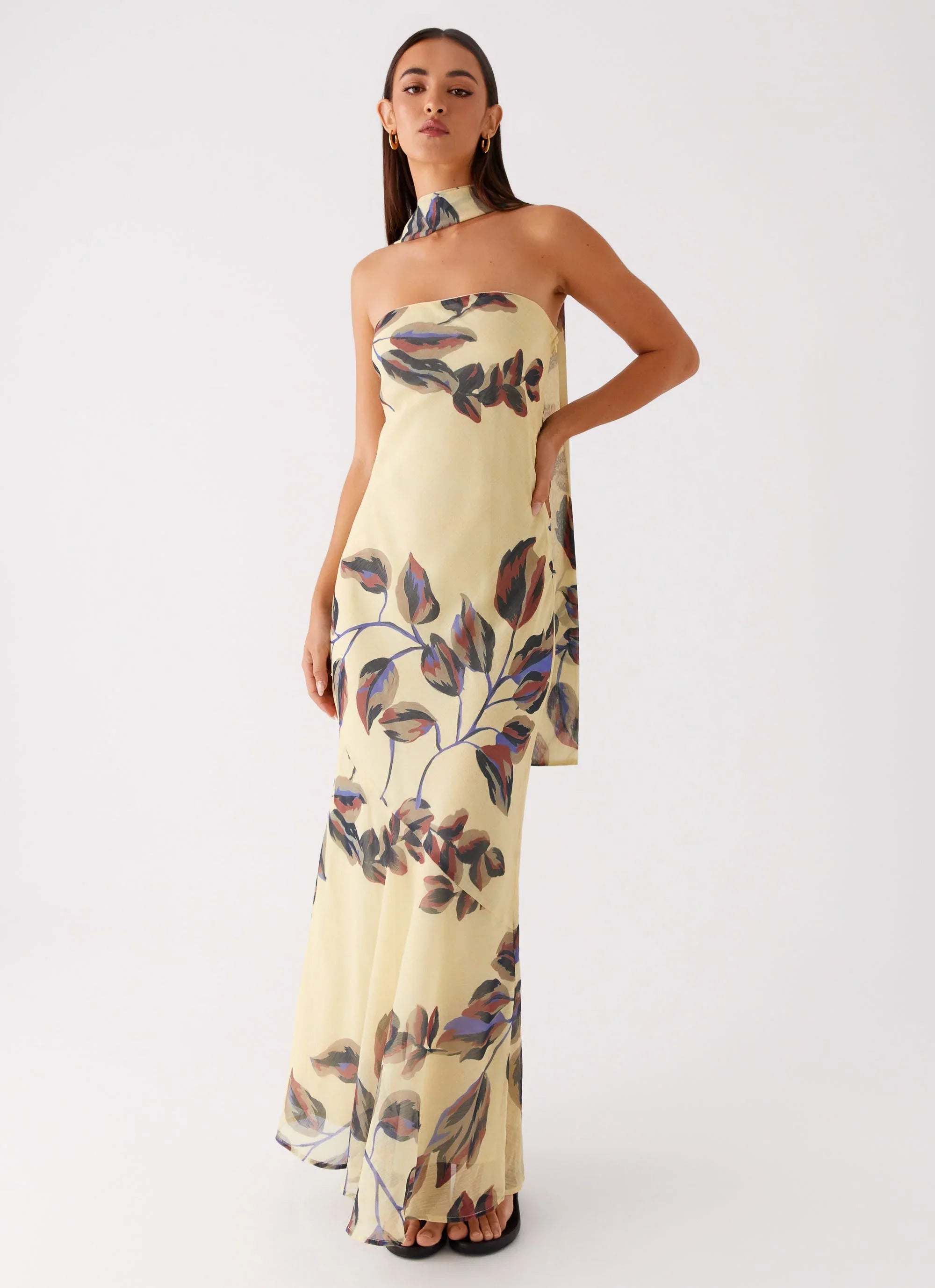 Under The Pagoda Maxi Dress - Buttercream Leaf Print