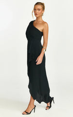 Namaari Midi Dress - Faux Wrap One Shoulder Dress in Black