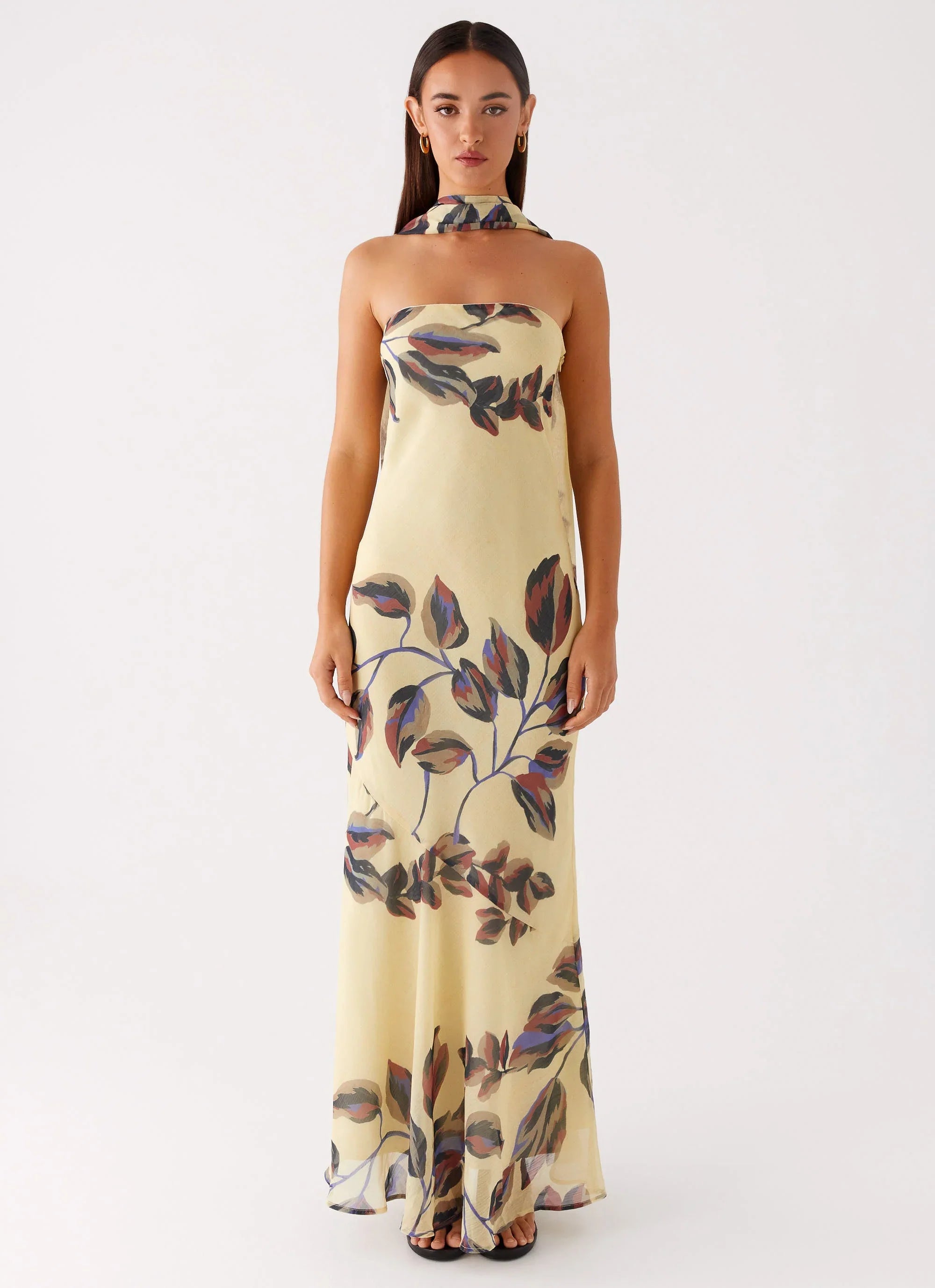 Under The Pagoda Maxi Dress - Buttercream Leaf Print