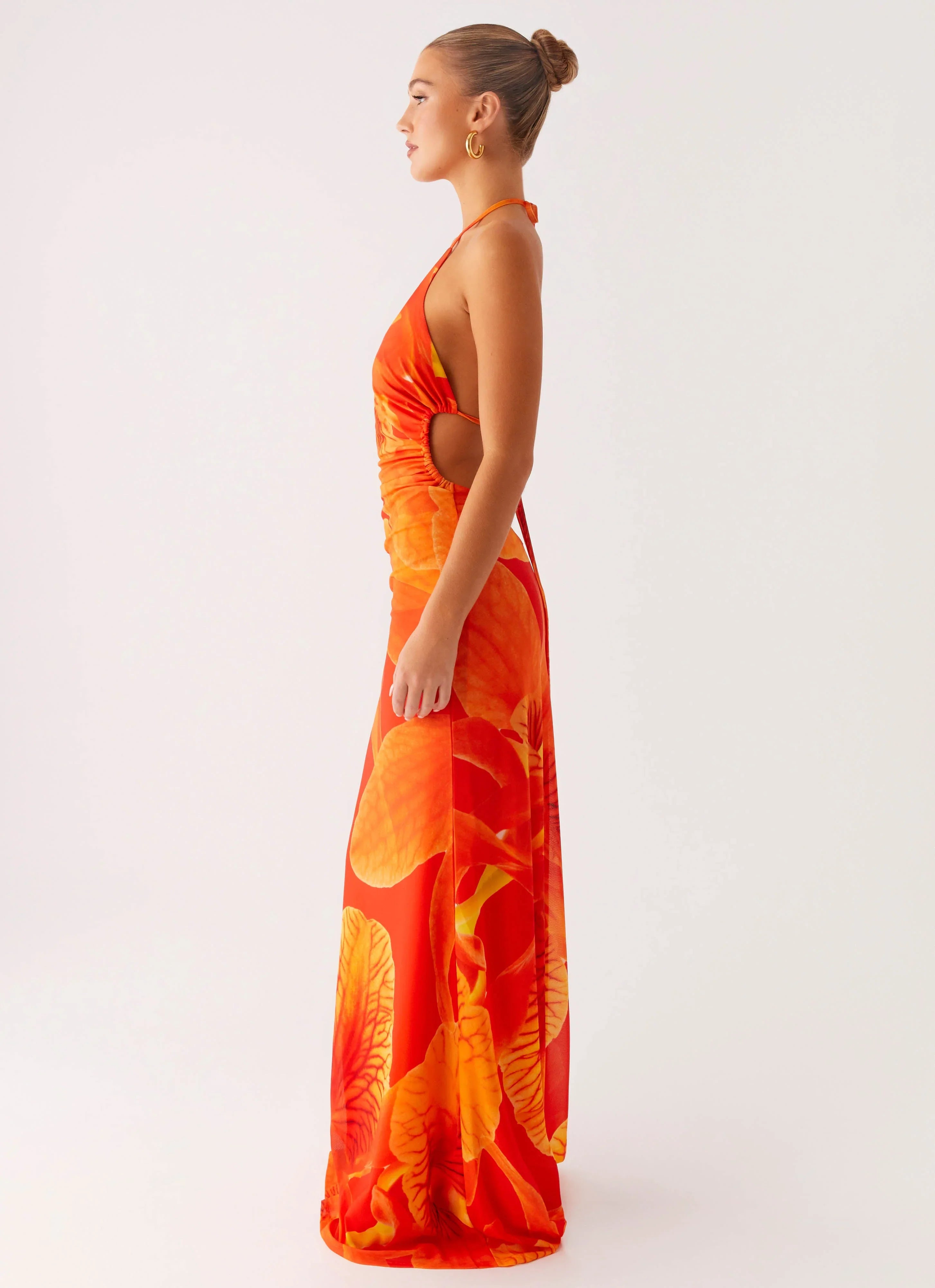 Palawan Mesh Maxi Dress - Orange Floral