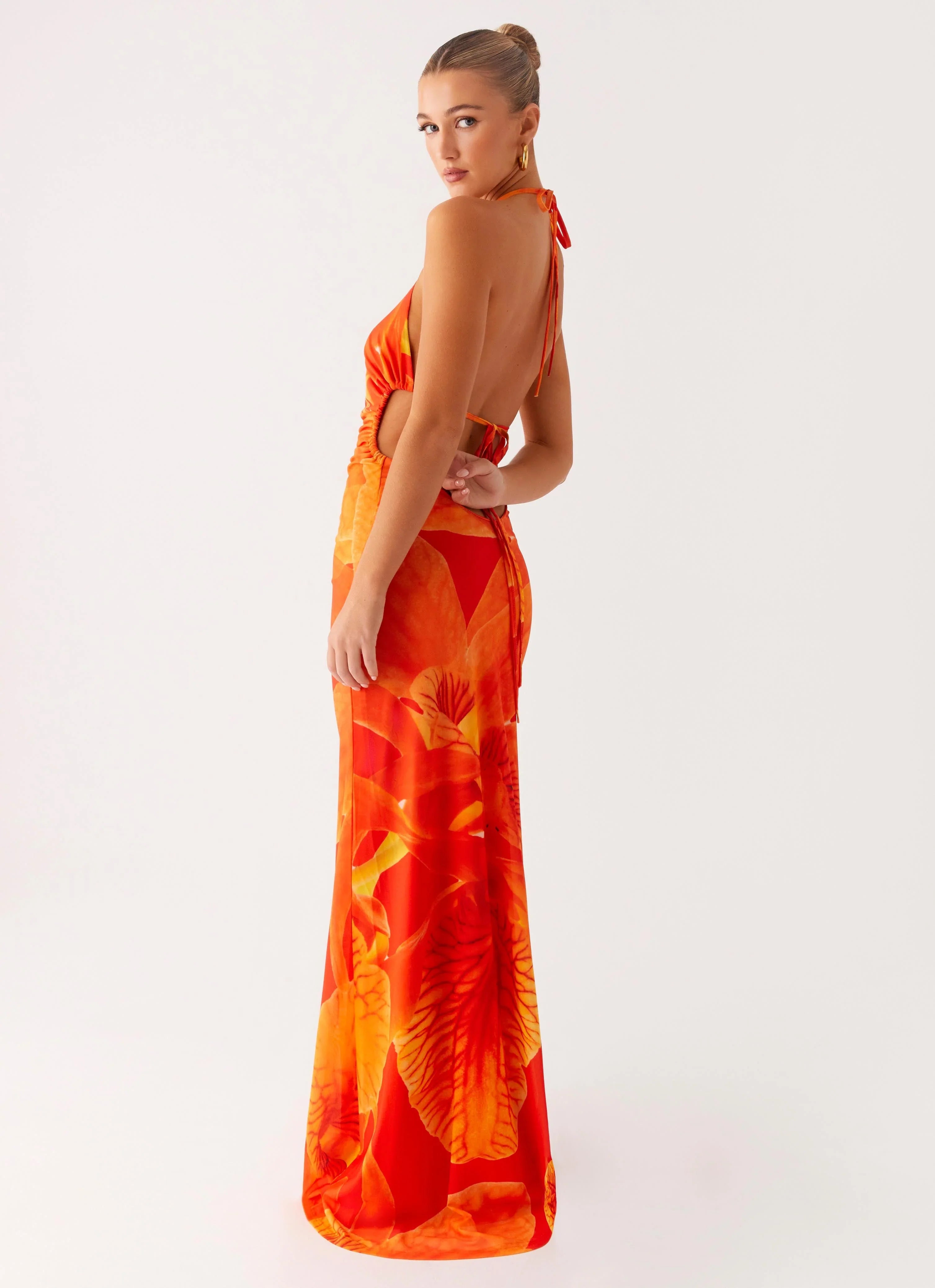Palawan Mesh Maxi Dress - Orange Floral