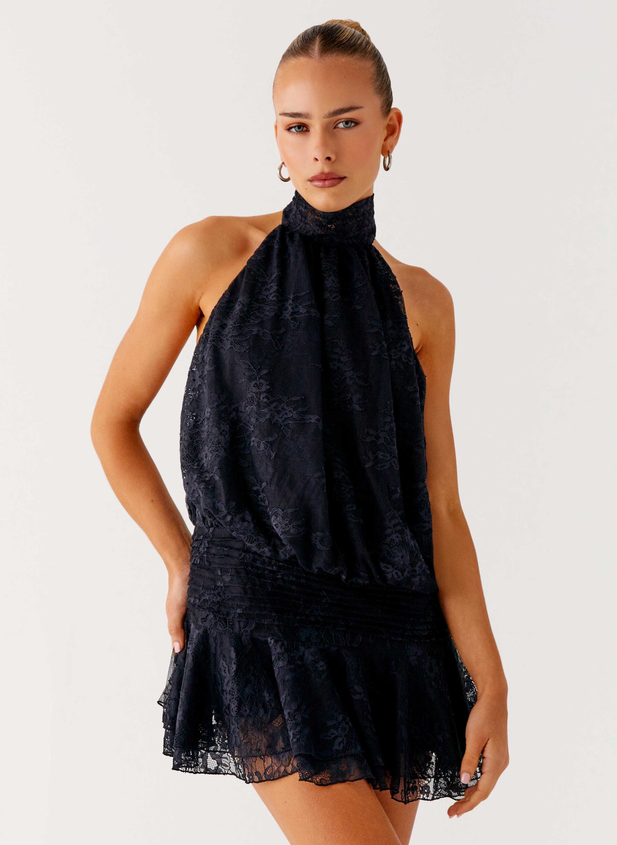 Willow Lace Mini Dress - Black Lace