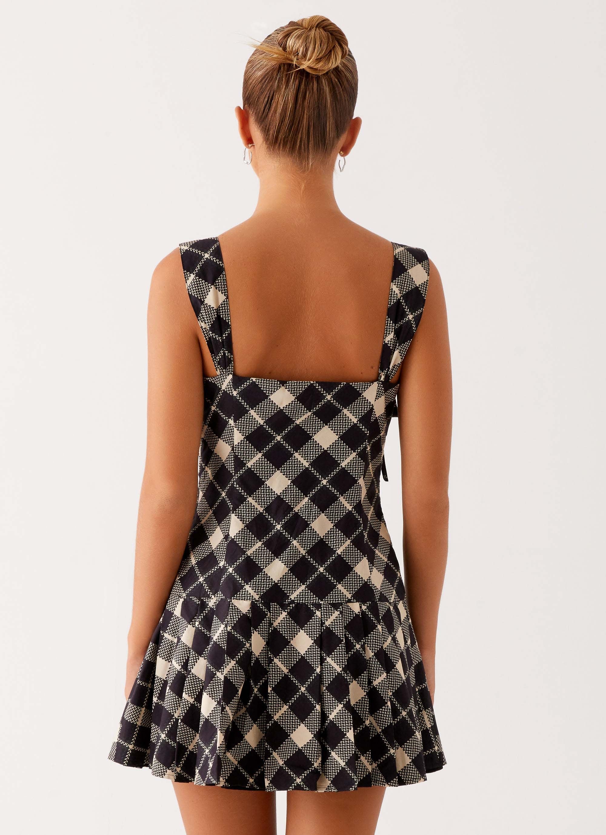 Tuni Mini Dress - Taupe Check
