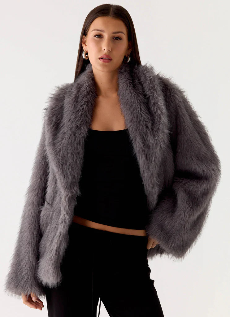 Katiana Faux Fur Jacket - Grey