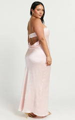 Charlita Maxi Dress - Strapless Cowl Back Satin Dress in Pale Pink