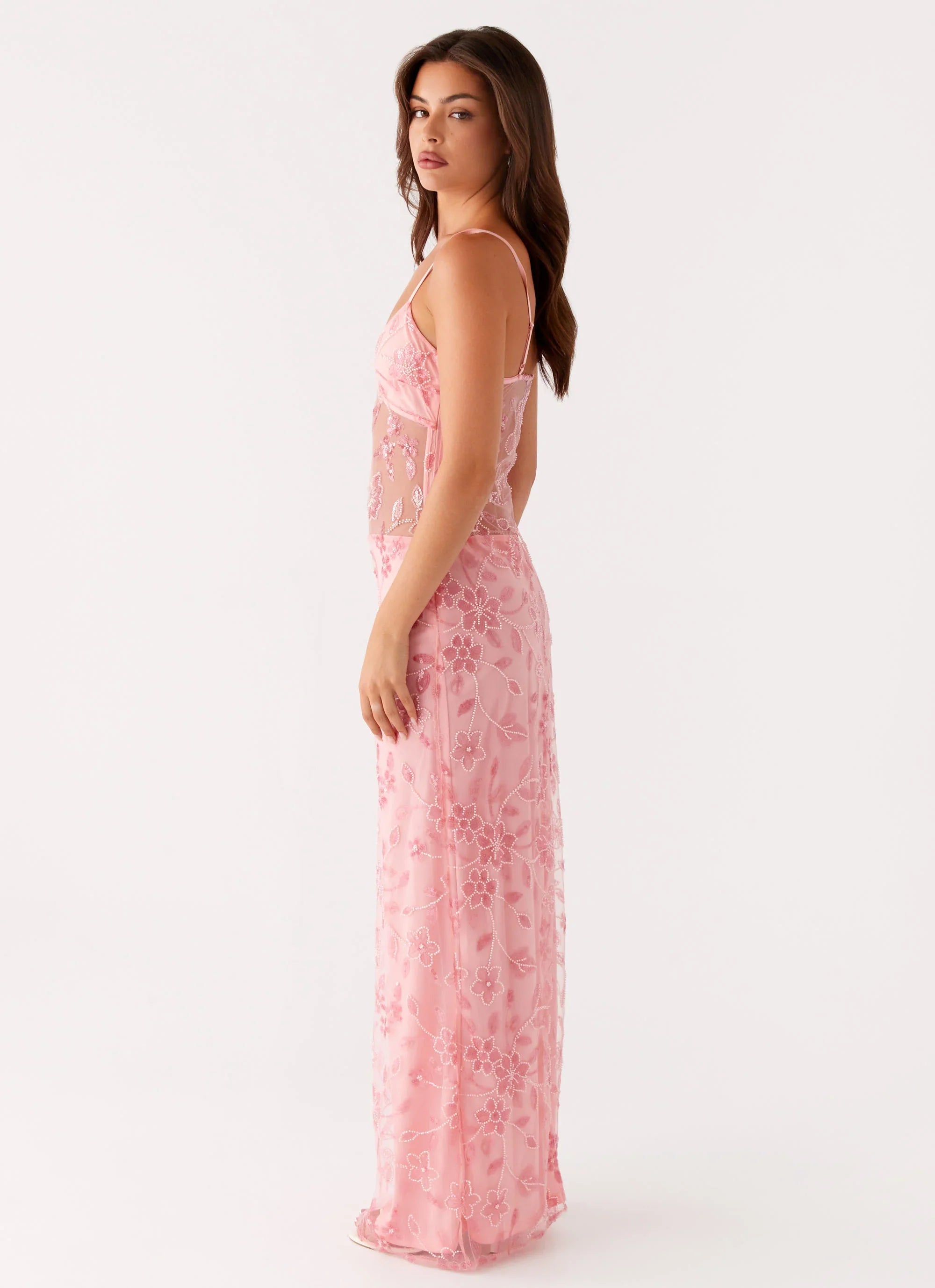 Akira Beaded Maxi Dress - Pink Orange