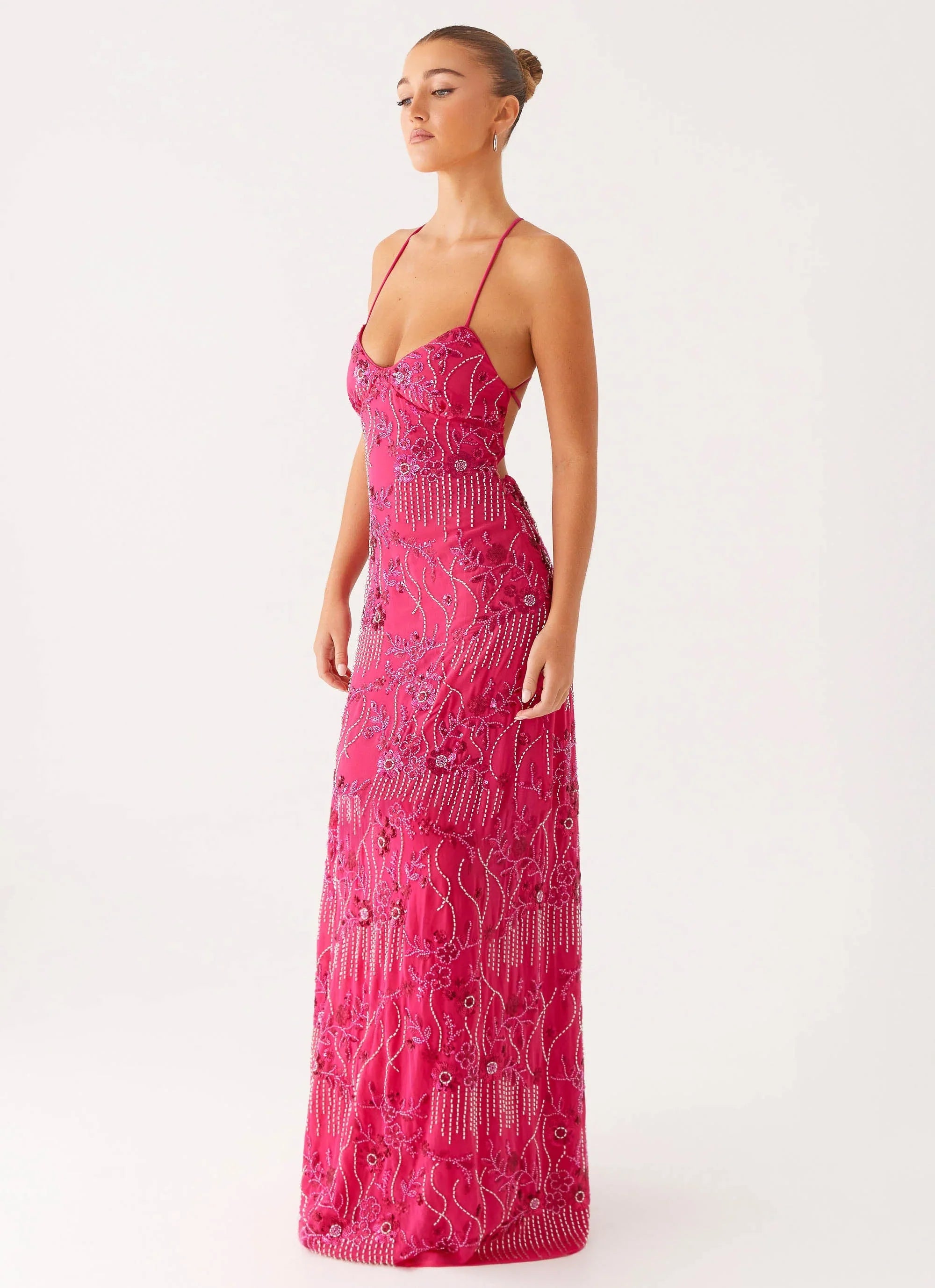 Vietta Sequin Cami Maxi Dress - Fuchsia