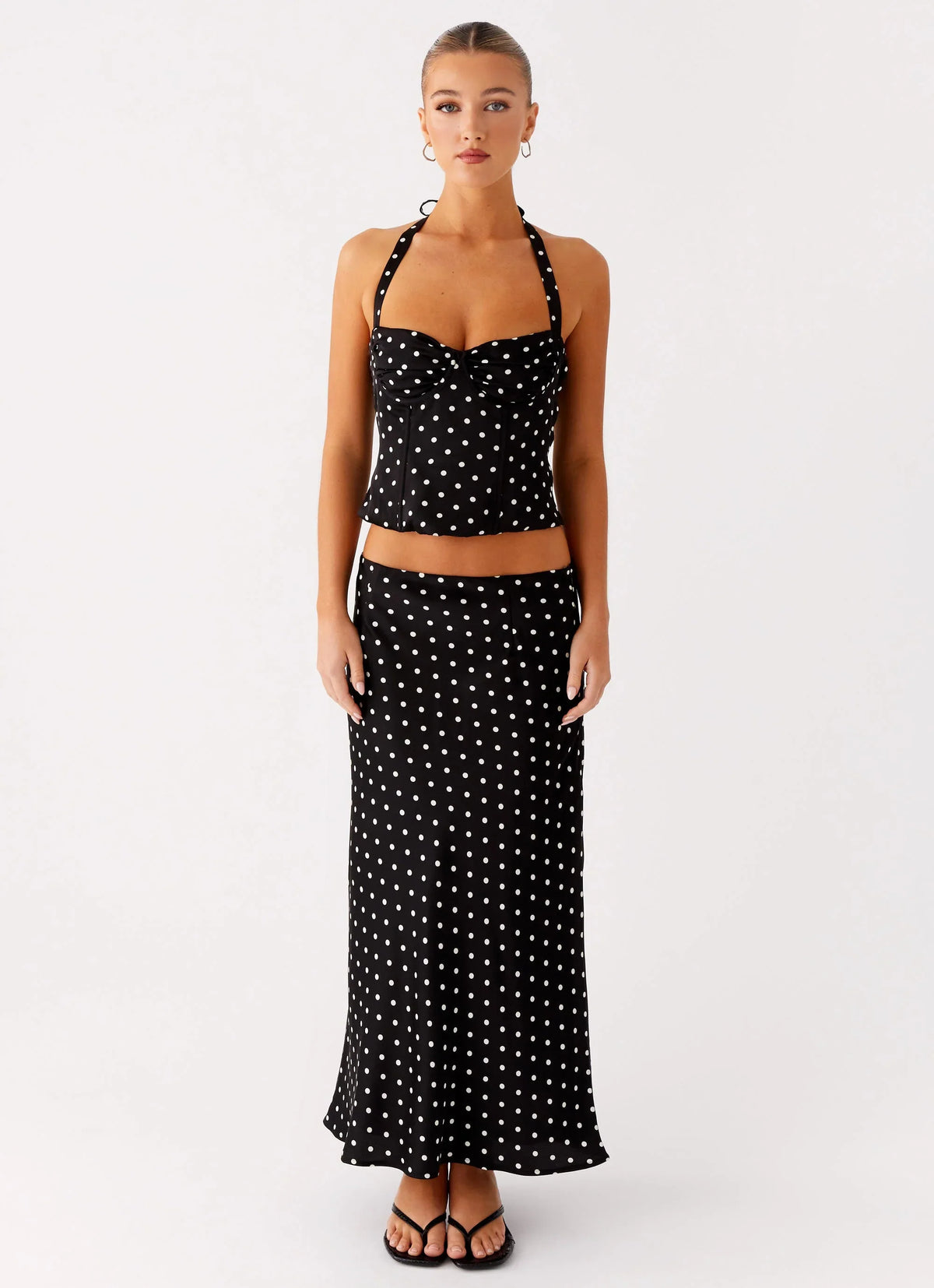 Breanne Midi Skirt - Black Polka Dot