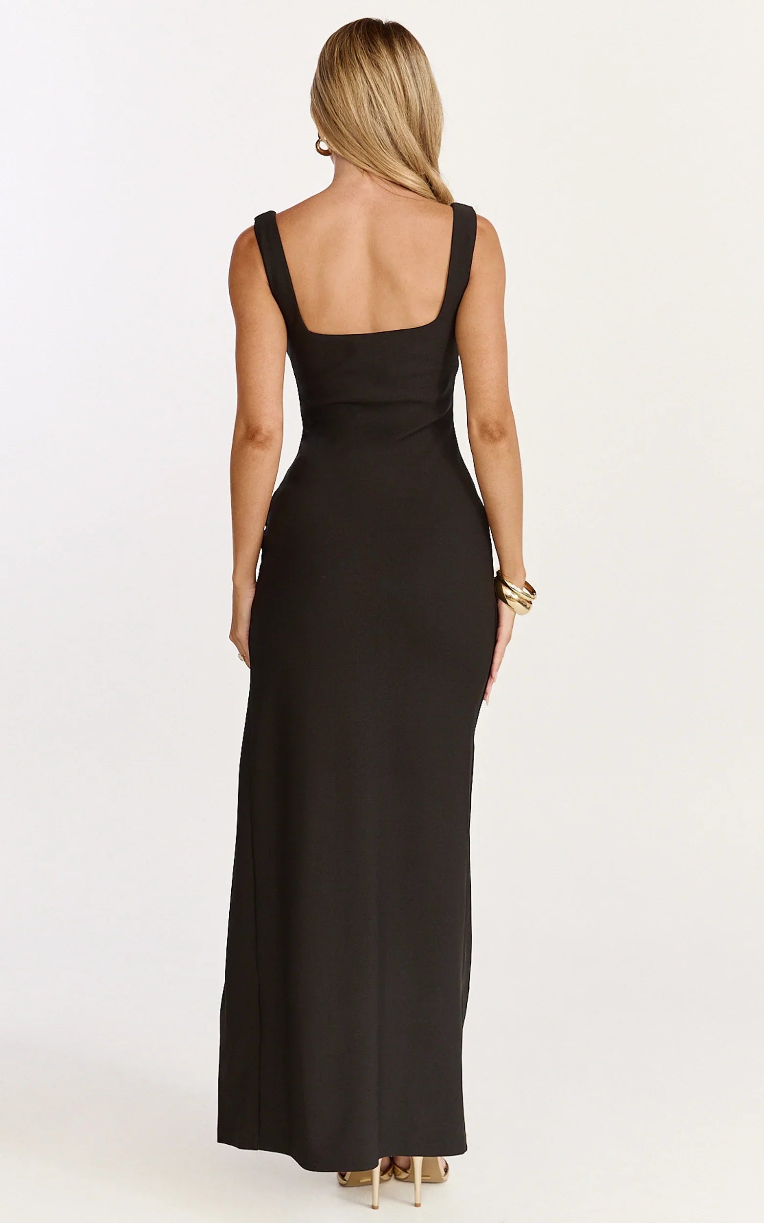 Thelma Maxi Dress - Square Neck Bodycon Dress in Black