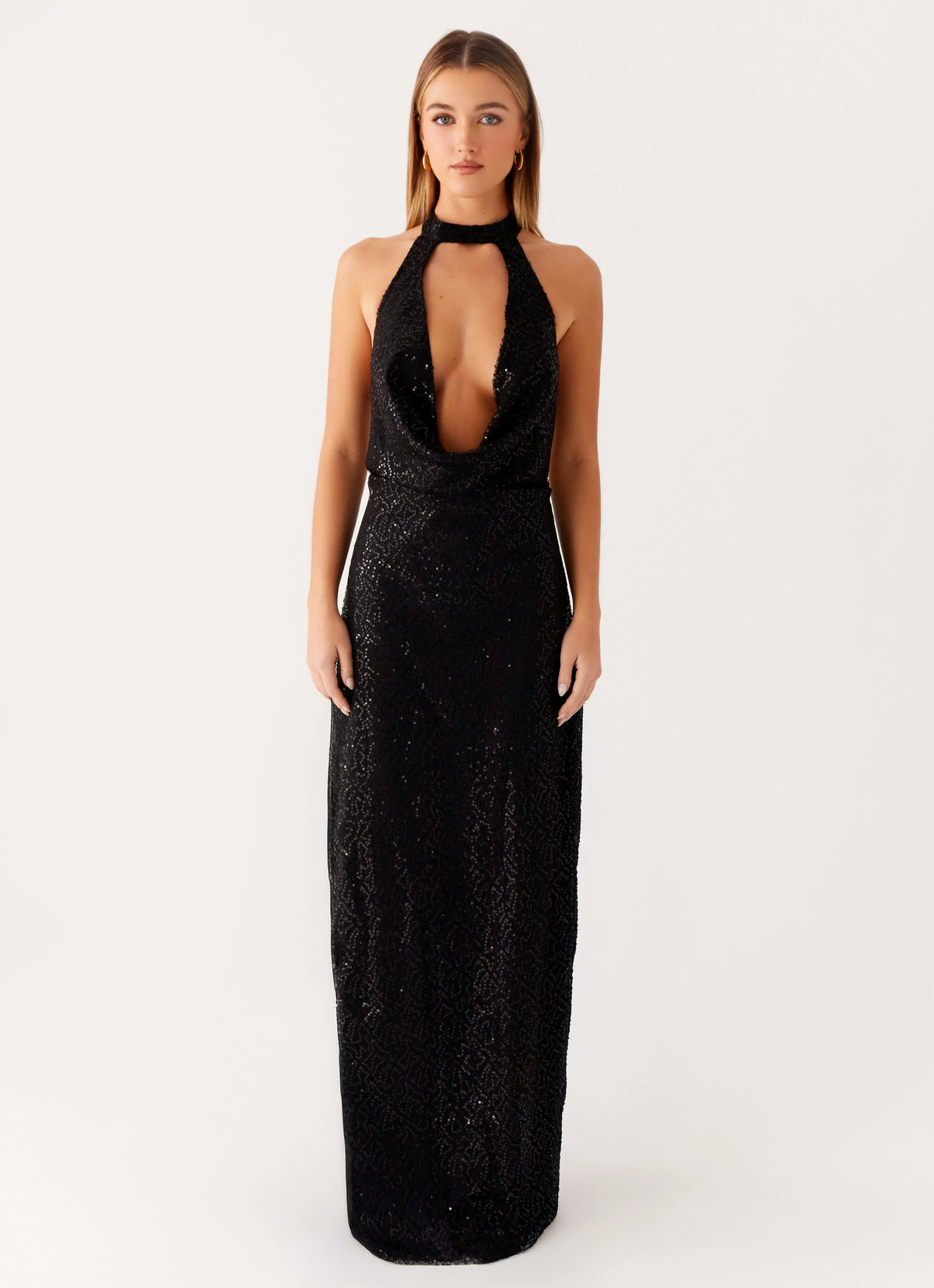 Empire Sequin Maxi Dress - Black