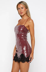 Taking It Easy Sequin Mini Dress Wine
