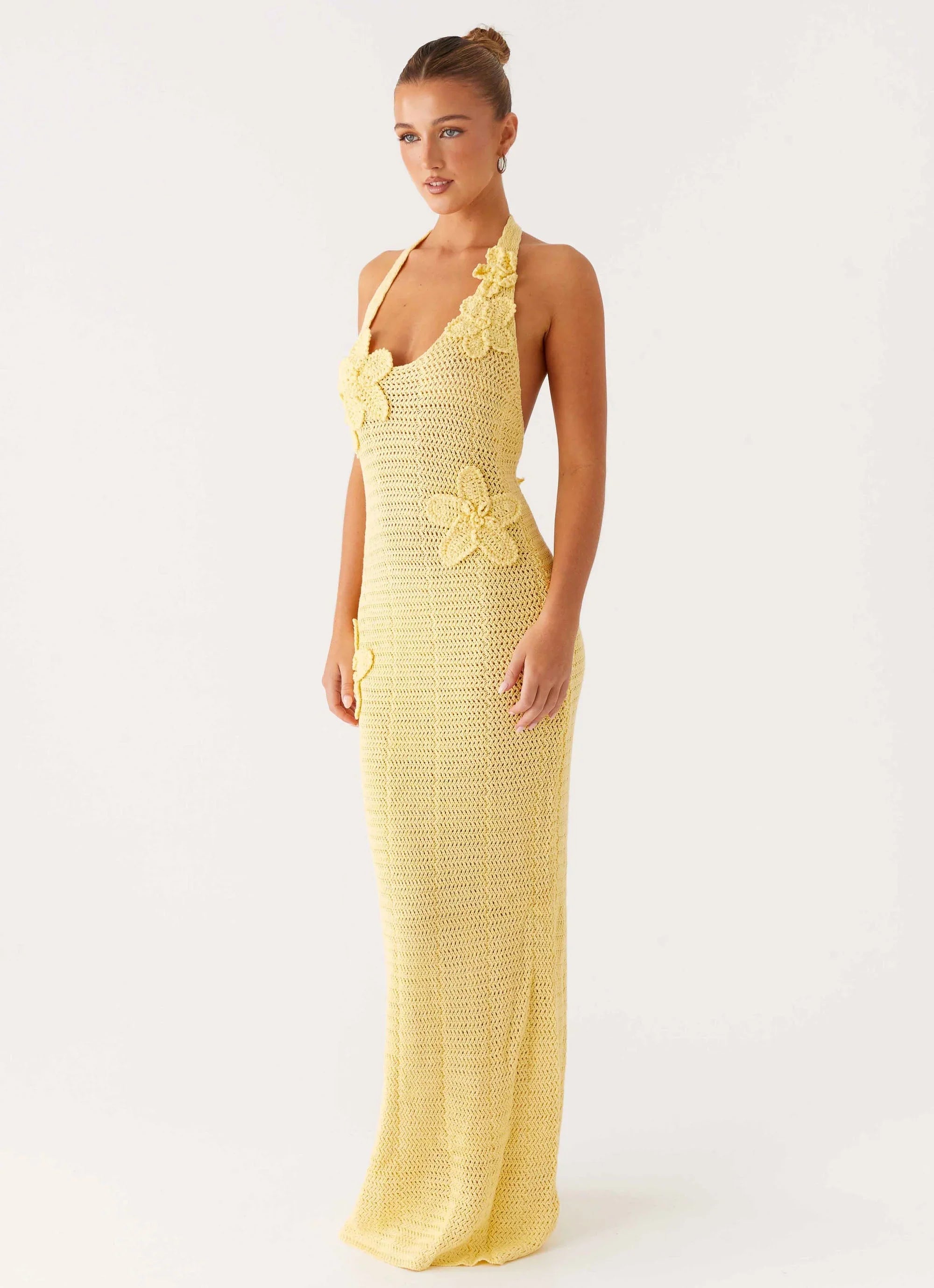 Novalee Flower Crochet Maxi Dress - Yellow