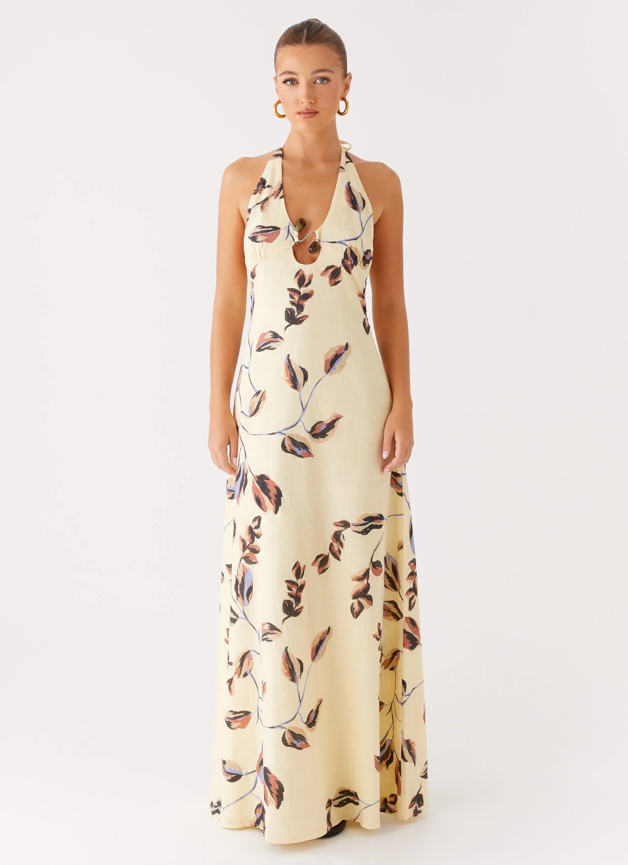 Elvina Halter Neck Maxi Dress - Buttercream Bliss