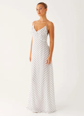 Harri Maxi Dress - White Polka Dot