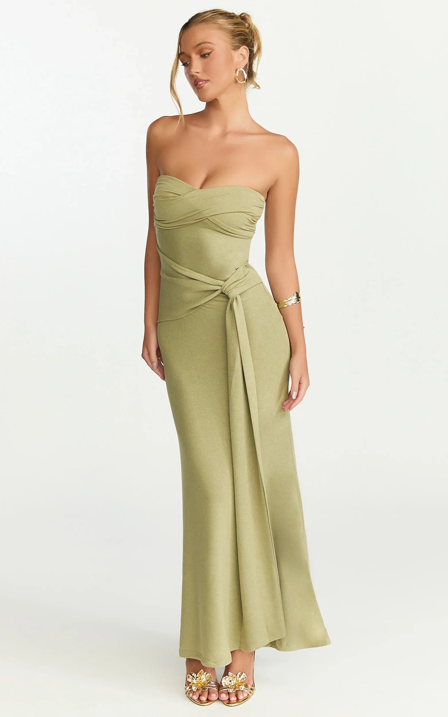 Aria Maxi Dress - Strapless Tie Waist Dress in Sage