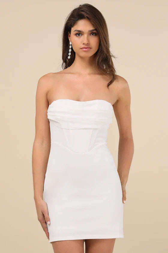 Dramatic Intent White Strapless Corset Bodycon Mini Dress