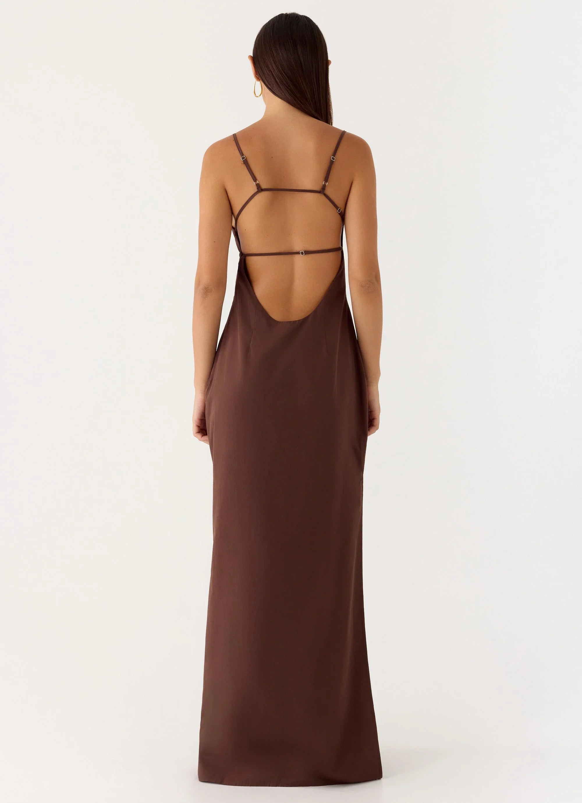 Off The Table Linen Maxi Dress - Chocolate