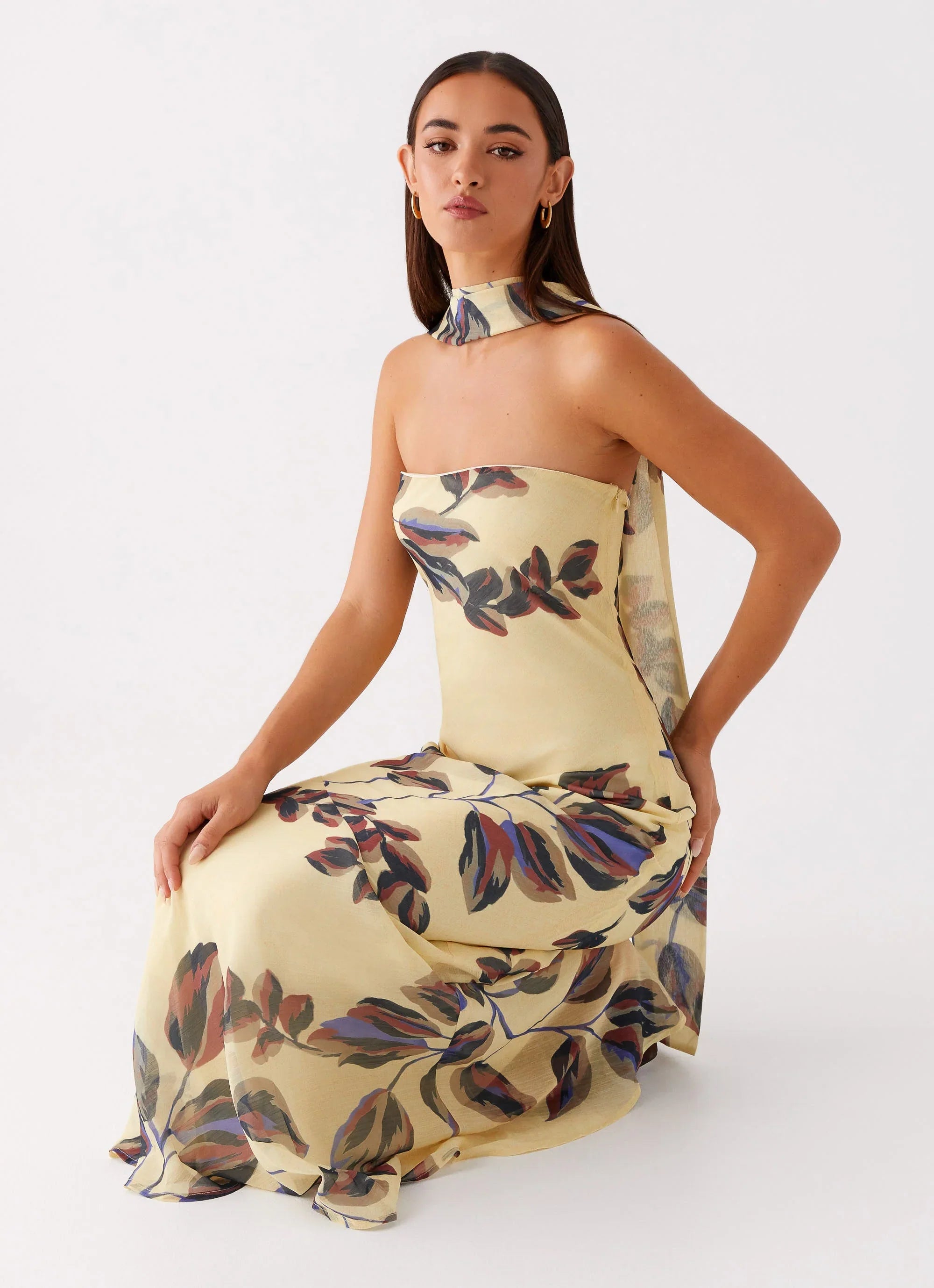 Under The Pagoda Maxi Dress - Buttercream Leaf Print
