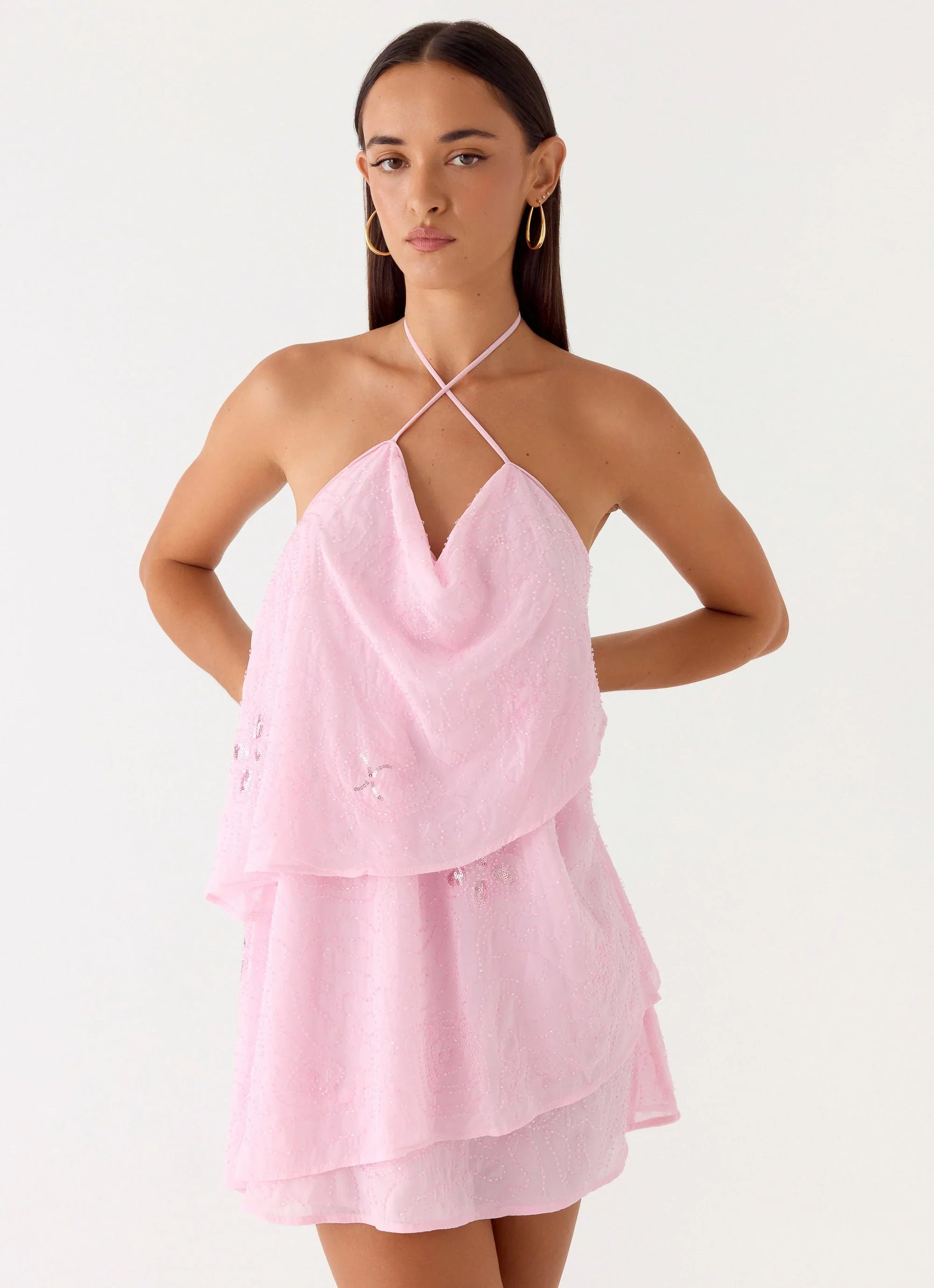 On The Go Beaded Mini Dress - Pink