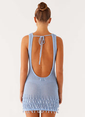 Miracle Beaded Crochet Mini Dress - Blue