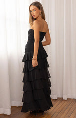 Riles Black Strapless Ruffle Maxi Dress