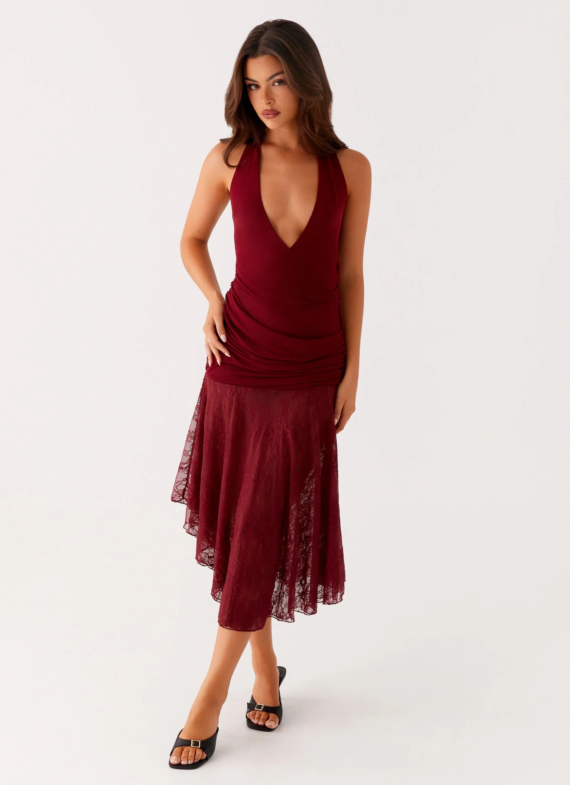Burnout Midi Dress - Maroon
