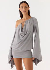 Kyrah Long Sleeve Mini Dress - Misty Blue