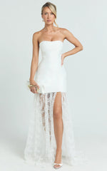 Alegra Maxi Dress - Peplum Bodice Lace Skirt Dress in Ivory